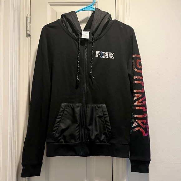 Pink VS sweatshirt with holographic glittery sequins and hoodie - Picture 4 of 16